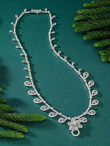 Collar de Cadena con Hojas y Diamantes Ovalados Cultivados en Laboratorio, Chapado en Oro Blanco de 18K, Estilo Vintage, para Regalo de Mujer - Product Image 4