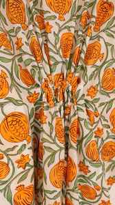 Hand Block Printed Orange Pomegranate Cotton <b>Kaftan</b> Dress Drawstring Waist Loungewear - Product Image 5