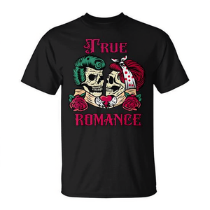 Camiseta True Romance Rockabilly Skull Tattoo, camiseta promocional negra de manga corta con cuello redondo para hombre - Product Image 3