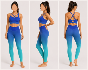 Custom Ombre Yoga Set Women Seamless High Waist Leggings Sports Bra Gradient Gym Fitness Activewear OEM - Product Image 6