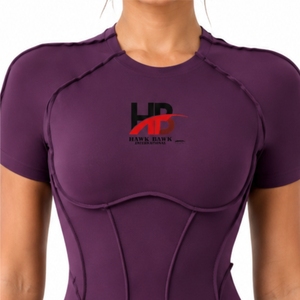 Combinaison de sport moulante personnalisée pour femme à manches courtes, une pièce, respirante, écologique, séchage rapide, contrastée, OEM - Product Image 4