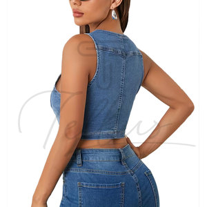 Haut court en jean pour femme, design personnalisé, usage extérieur, couleur unie, confortable, respirant, manches courtes, automne, Tellus Apparel - Product Image 5