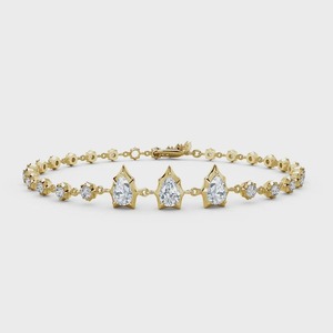 Trendy Design 3 Pear Cut & 22 Round Brilliant Cut Lab Grown Diamond Tennis Bracelet <b>Bangle</b> <b>Gold</b> Luxury IGI Certified for Women - Product Image 1