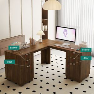 Escritorio de Estudio Moderno en Forma de L con Cajones y Estantería para Libros, Ideal para Oficina en Casa - Product Image 4
