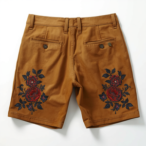 Pantalones Cortos de Gamuza Premium para Hombre, Estilo Rústico Color Bronceado con Bordado, Personalizados, OEM, ODM - Product Image 1