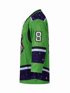 Camiseta de Hockey sobre Hielo Personalizada por Sublimación, Color Verde Lima, Estilo Vintage con Cordones, Diseño de Mascota de Mapache Espacial, Camiseta Deportiva de Secado Rápido para Entrenamiento - Product Image 5