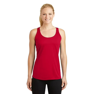 Camiseta sin mangas con cuello redondo para mujer, color rojo, transpirable, de punto, ajuste informal, longitud regular - Product Image 4