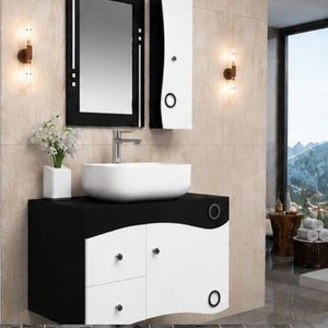 Saffron Eco Wall-Mounted Ceramic Basin Bathroom <b>Vanity</b> <b>Table</b> with Mirror Included Indigo collection Design From India - Product Image 1