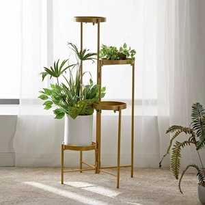 Support à fleurs moderne minimaliste en métal avec design circulaire pour plantes d'intérieur, décoration de la maison, finition dorée - Product Image 1