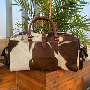 Voyage peau de vache cheveux bagage sac Vintage nuit Duffle cuir Camping randonnée sac à la main Weekender sac pour hommes et femmes - Product Image 2