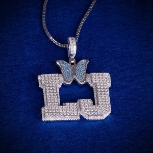 Hip Hop Luxury Custom <b>Initial</b> L J Letter Butterfly <b>Pendant</b> VVS Moissanite Iced 925 Sterling <b>Silver</b> IGI Certified Fine Charm - Product Image 1