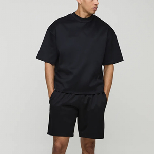 Ensemble de sport décontracté confortable et tendance pour homme, été, manches courtes, tricoté, 100% coton, t-shirt + pantalon, ensemble deux pièces - Product Image 3