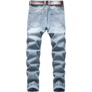 กางเกงยีนส์ทรงสลิมฟิตขาดๆ สำหรับผู้ชาย – กางเกงเดนิมขาตรงแบบขาดๆ แต่งรูแฟชั่น กางเกงลำลองสไตล์สตรีทแวร์ - Product Image 2