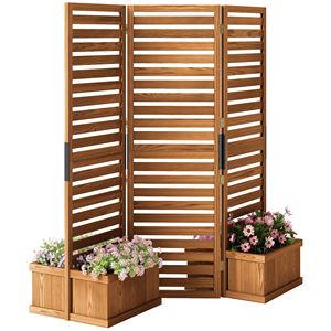 Fioriera Rialzata a 4 Scomparti con Pannello in Legno e Traliccio 62.5"x19"x66" in Legno Naturale per Giardino - Product Image 1