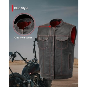 Gilet de club de motard en cuir de vachette véritable perforé sur mesure avec surpiqûres rouges, dissimulé, OEM ODM - Product Image 4