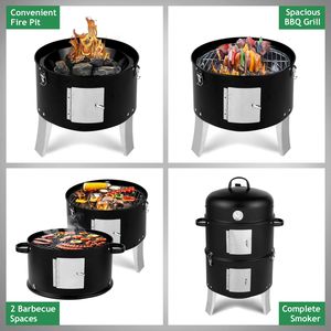 Barbecue vertical en acier pour charbon de bois, robuste, double couche, rond, pour cuisson en extérieur, noir - Product Image 6