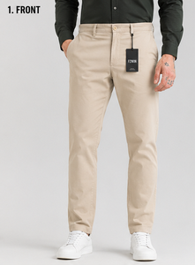 Pantalones Casuales Ligeros de Lona para Hombre, Corte Recto, Color Caqui, Bolsillos Laterales, Cierre de Botón, Cintura Media, Antiarrugas, Estilo Veraniego, de Secado Rápido - Product Image 1