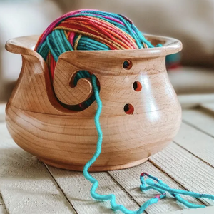 NO yarn snagging Smooth wooden yarn <b>bowl</b> that lets skeins glide easily, keeping yarn off the floor and projects - Product Image 2