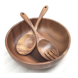 Bol en bois écologique au design moderne, personnalisé avec une poignée en métal, pour salades et service de repas, vaisselle de fête pour la table. - Product Image 1