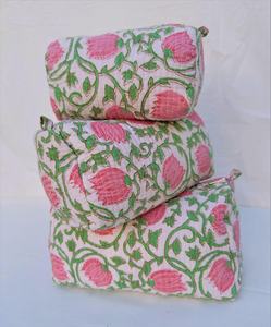 Lot de 10 trousses de toilette et de maquillage pliables en coton indien imprimé au bloc, résistantes à l'eau, pour salle de bain et voyage, style vintage bohème - Product Image 6