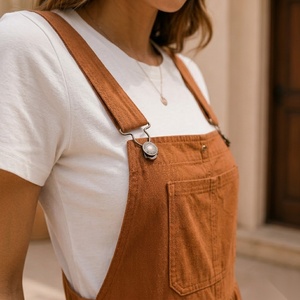Robe midi tablier marron avec poches plaquées, taille élastique, coupe trapèze, décontractée, pour le printemps - Product Image 6