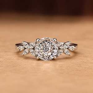 Bague de fiançailles en or massif 10k 14k 18k, or rose, argent, avec cluster de diamants de laboratoire taille portugaise 2 carats VVS2 - Product Image 4