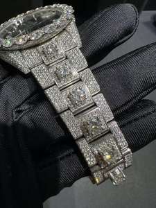 Montre de luxe Hip Hop personnalisée, cadran noir, chiffres arabes, diamants Moissanite VVS, boîtier en acier inoxydable, mécanique - Product Image 4