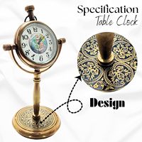 Jam Meja Kuningan Antik – Jam Meja Desain Globe Buatan Tangan – Jam Tangan Berlapis Kuningan Antik 5,5 inci – Elegan untuk Rumah & Kantor