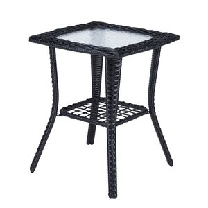 Table d'appoint extérieure en osier noir avec plateau en verre, table d'appoint en rotin pour patio, table de bistrot pour jardin intérieur, véranda, balcon - Product Image 1