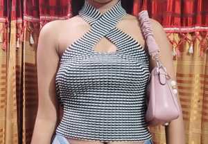 Nueva moda para mujer, Tops de punto con cuello Halter, Tops cortos de punto con hombros descubiertos para mujer, diseño Sexy con tiras cruzadas, característica transpirable - Product Image 4