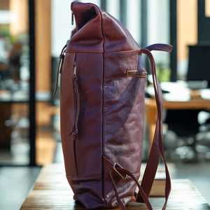 Rugged Men Genuine <b>Leather</b> Roll Top <b>Backpack</b> Full Grain Cowhide <b>Leather</b> Hiking Rucksack Vintage Travel Bag LRTB-0114C - Product Image 5