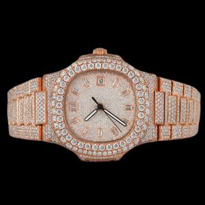 Reloj de Lujo para Hombre con Incrustaciones de Diamantes Moissanite, Reloj de Pulsera de Acero Inoxidable con Esfera Dorada Rosa, Estilo Hip Hop, Reloj Hecho a Mano Personalizado - Product Image 1