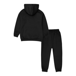 Survêtements pour enfants à capuche noir jais, en coton éponge premium, avec pantalon de survêtement côtelé, durables, unisexes, pour la gym et l'école - Product Image 2