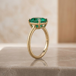 925 Sterling <b>Silver</b> <b>Emerald</b> Solitaire <b>Ring</b> Gold Plated Prong Set Cushion Cut Gemstone Band for Wedding Gift - Product Image 4