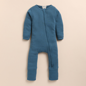 Conjuntos de ropa de bebé recién nacido con cremallera azul marino elastano de costilla de bambú de calidad superior - Product Image 3