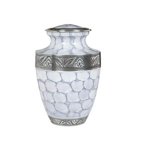 Urna Funeraria Decorativa para Cenizas de Adultos con Diseño Curvo Grabado, Acabado Esmaltado Blanco, Suministros Funerarios, Urna de Sobremesa para Cenizas - Product Image 1