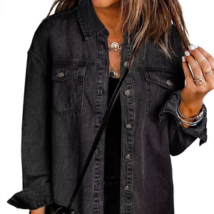 Women Cropped Denim Shirt Stylish <b>Button</b> Up <b>Jean</b> Blouse Casual Short Length Fashion Top Lightweight Summer Streetwear Clothing - Product Image 1
