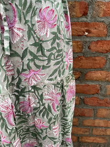 Vestido informal de algodón blanco con estampado a mano indio para mujer, transpirable, con cintura elástica, falda larga, a precio de fábrica. - Product Image 5