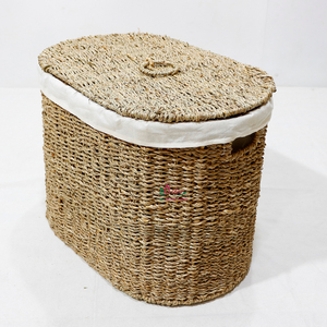 Handmade Plastic Eco-friendly Rustic Round Laundry <b>Hamper</b> <b>Basket</b> with Removable Liner and Lid - Product Image 6