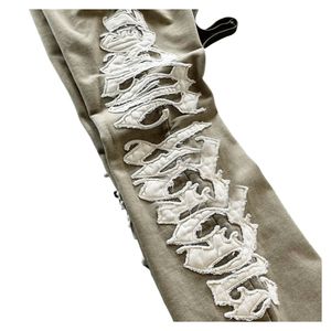 Custom Distressed Embroidery Applique Patch Zip-Up Terry Thermal Street Style 100% Cotton Autumn Hoodies Sweatpants Sets for <b>Men</b> - Product Image 4