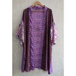 Designer Breathable Plus Size Silk Patchwork <b>Kimono</b> Robe Ankle-Length V-neck Luxury Boho Nightwear Gown for Women - Product Image 1