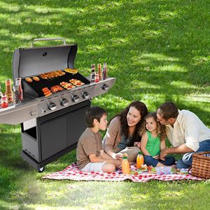 Griglia a Gas propano a 4 fuochi in acciaio inox con termometro a bruciatore laterale per barbecue da campeggio all'aperto - Product Image 4