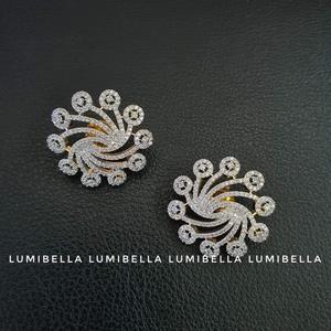 14K Gold Plated Round American Diamond Stud Earrings for Party - Product Image 3