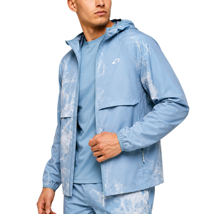 2026 Trendy <b>Men</b>’s Sky Blue Abstract Print Hooded Windbreaker <b>Jackets</b> OEM <b>Lightweight</b> Outdoor Shell Coat for Wholesale Sportswear - Product Image 1
