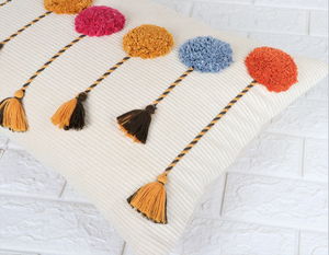 Hand Tufted Texture Boho Mustard Yellow and Ivory Tassel Cushion Cover Handmade <b>Decorative</b> <b>Pillow</b> Case for Sofa Bedroom Living - Product Image 3