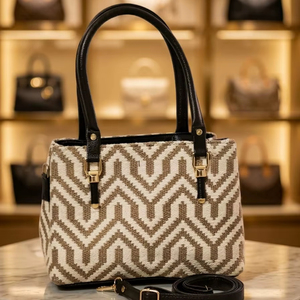 Sac fourre-tout géométrique en jacquard fait main avec bandoulière amovible - Product Image 1