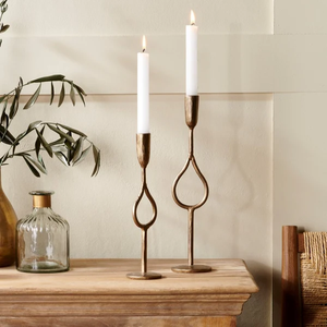 Rustic Iron Antique Gold Finish Loop Taper <b>Candlestick</b> <b>Holder</b> Stand Set 2 Handcrafted Durable Home & Restaurant Table Decor - Product Image 2