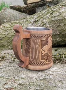 Hand Carved Wooden Mug Engraved Tree Design Polished Brown Handle Cup for Gift and Home Decor - Product Image 3