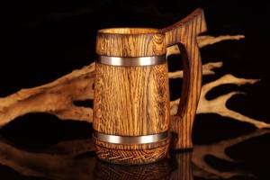 Wooden Beer Mug Laser Engraved Vintage Style Classic Handle Bar Accessory <b>for</b> Beer - Product Image 2