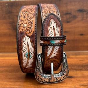 Cinturón de cuero de vaca genuino de lujo personalizado con hebilla de foto Vintage para hombre y mujer - Product Image 3